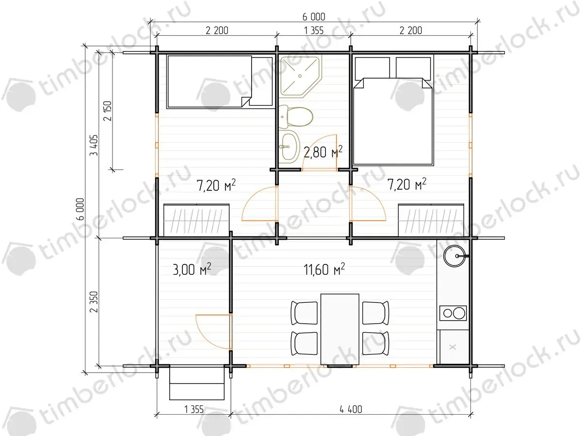 Дачный дом 6х6м Д-66-2 