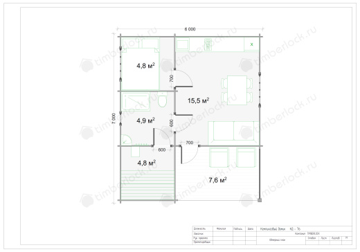 Кемпинговый домик с сауной КД-76 6х7м площадью 37.6 Кемпинговый домик с сауной КД-76