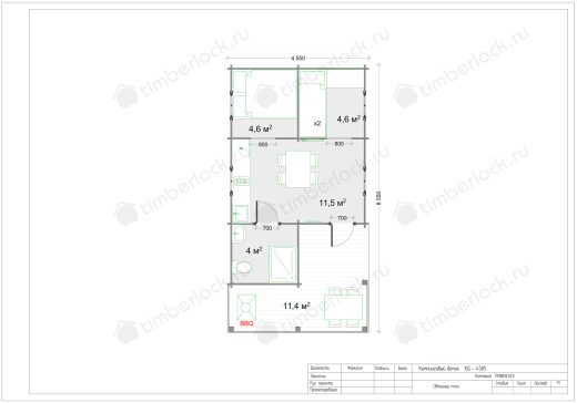 Кемпинговый домик КД-4585 4.55х8.55 площадью 36.1 Кемпинговый домик КД-4585