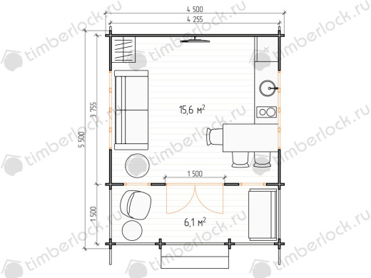 Садовый домик с верандой 4,5х6 (C-454-2) 4.5х6 площадью 21.7 Садовый домик с верандой 4,5х6 (C-454-2)
