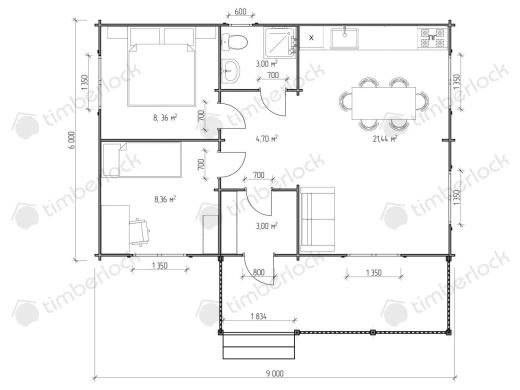 Дачный домик  9х6 с верандой Д-96  площадью  Дачный домик  9х6 с верандой Д-96