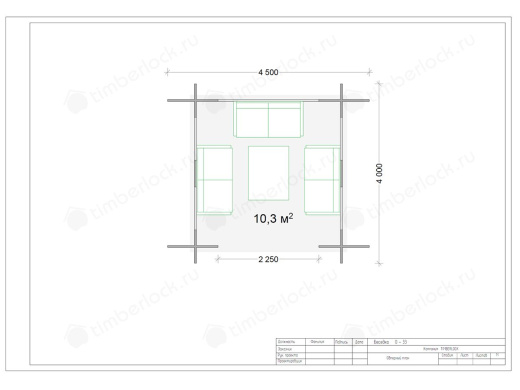 Беседка деревянная О-33 4.5х4м площадью 10.3 Беседка деревянная О-33