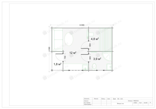 Садовая баня из бруса БА-643 6х4.3 м площадью 22.5 Садовая баня из бруса БА-643