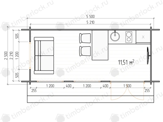 Садовый мини-домик 5,5х2,5 (С-5525) 