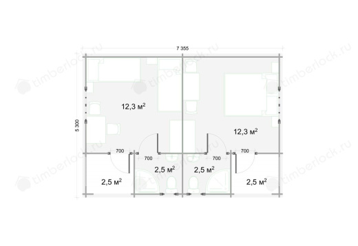Пляжный домик П-7353 7.3х5.3м площадью 34.6 Пляжный домик П-7353