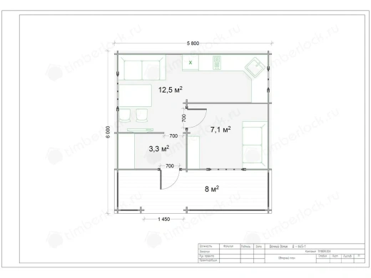 Дачный домик эконом-класса Д-645-1 6х5.8м площадью 30.9 Дачный домик эконом-класса Д-645-1