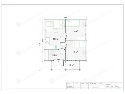 Дачный домик  6х6 с верандой Д-66-3 