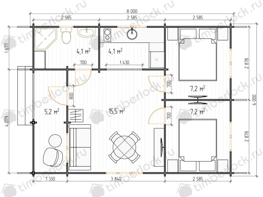 Дачный домик  Д-68 6х8м площадью 43.3 Дачный домик  Д-68