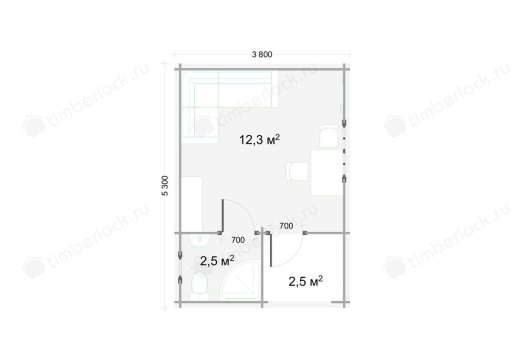 Летний пляжный домик П-3838 3.8х3.8м площадью 17.3 Летний пляжный домик П-3838