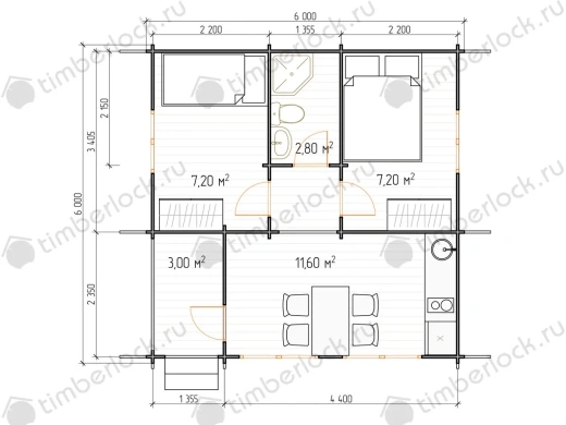 Дачный дом 6х6м Д-66-2 