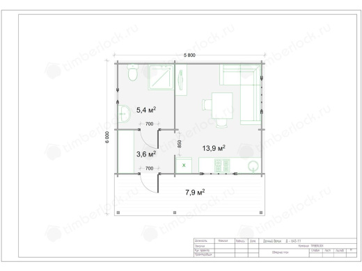 Дачный дом Д-645-4 6х5.8м площадью 30.9 Дачный дом Д-645-4